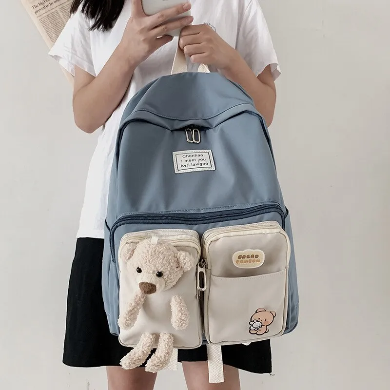 Korean Student Nylon School Bag Female Fashion Multifunctional Backpack Cute Outdoor Travel High Capacity All-match Package