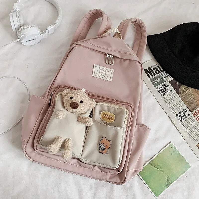 Korean Student Nylon School Bag Female Fashion Multifunctional Backpack Cute Outdoor Travel High Capacity All-match Package