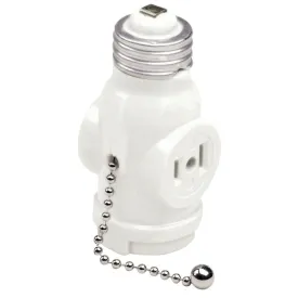 Leviton Plastic Medium Base Pull Chain Socket w/Outlet 1 pk