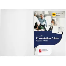 Marbig Presentation Folder A4 Matte White Pack 50