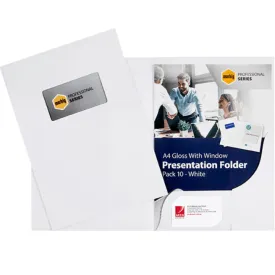 Marbig Presentation Folder With Window A4 Gloss White Pack 100 BULK