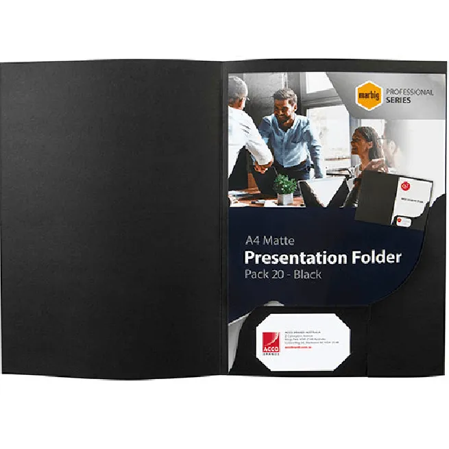 Marbig Presentation Folders A4 Matte Black Pack 100