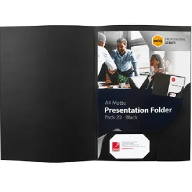 Marbig Presentation Folders A4 Matte Black Pack 20