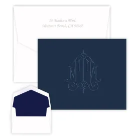 Navy Embossed Monogram Stationery