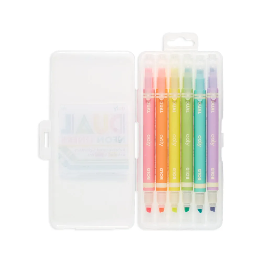 Ooly 6 Dual Neon Liners Double Ended Highlighters with dual-nibbed ends for planer and note taking Stationary Art and craft for kids 6yrs 