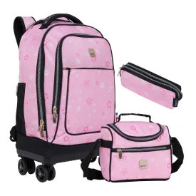 Pink Snowflakes 8-Wheels School Backpack Trolley Set (Lunch bag & Pencil Case)