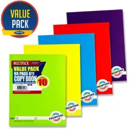 Premto A11 Exercise Copy Books | 88 Page | Pack of 10 | Assorted Colours