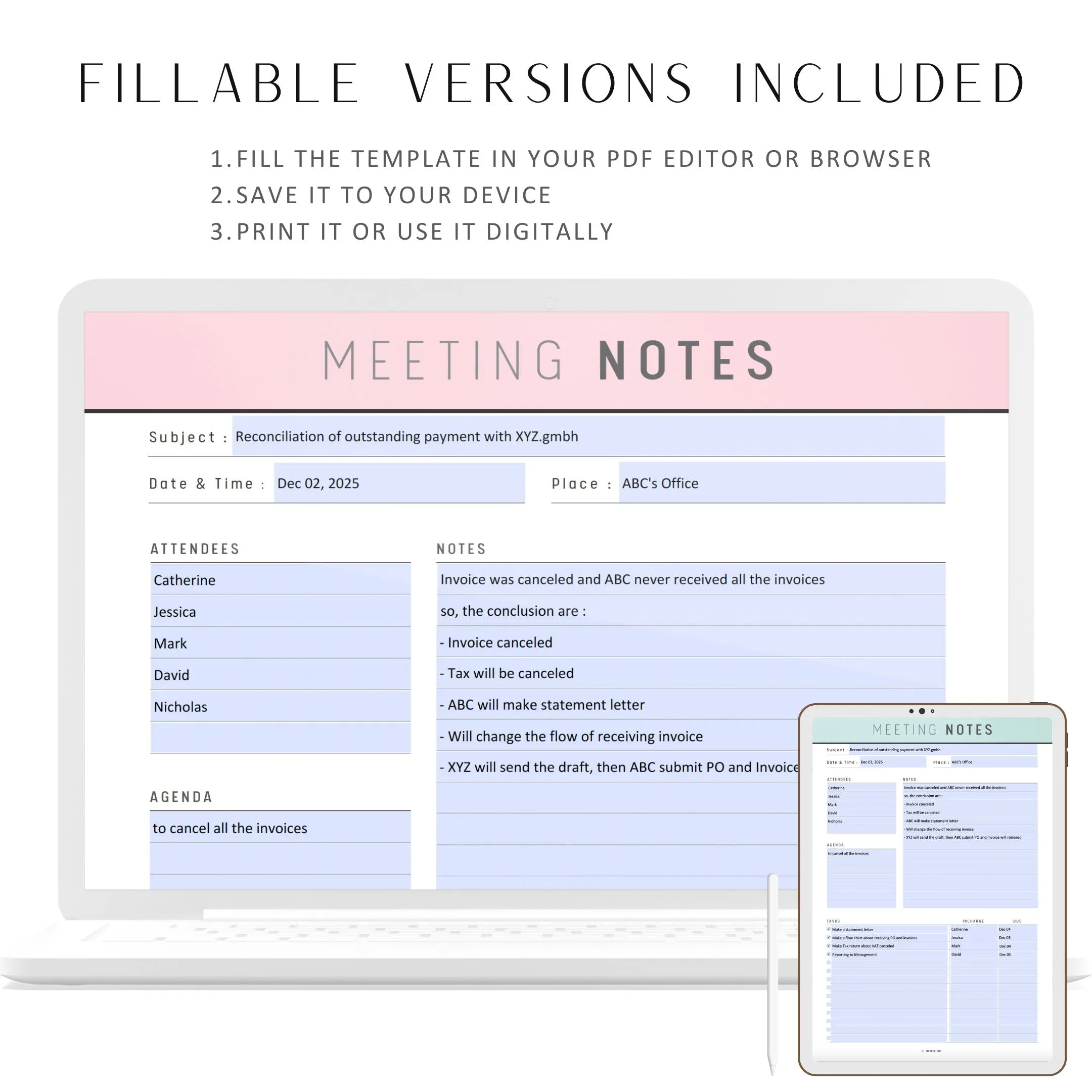 Printable Meeting Notes Template - M286