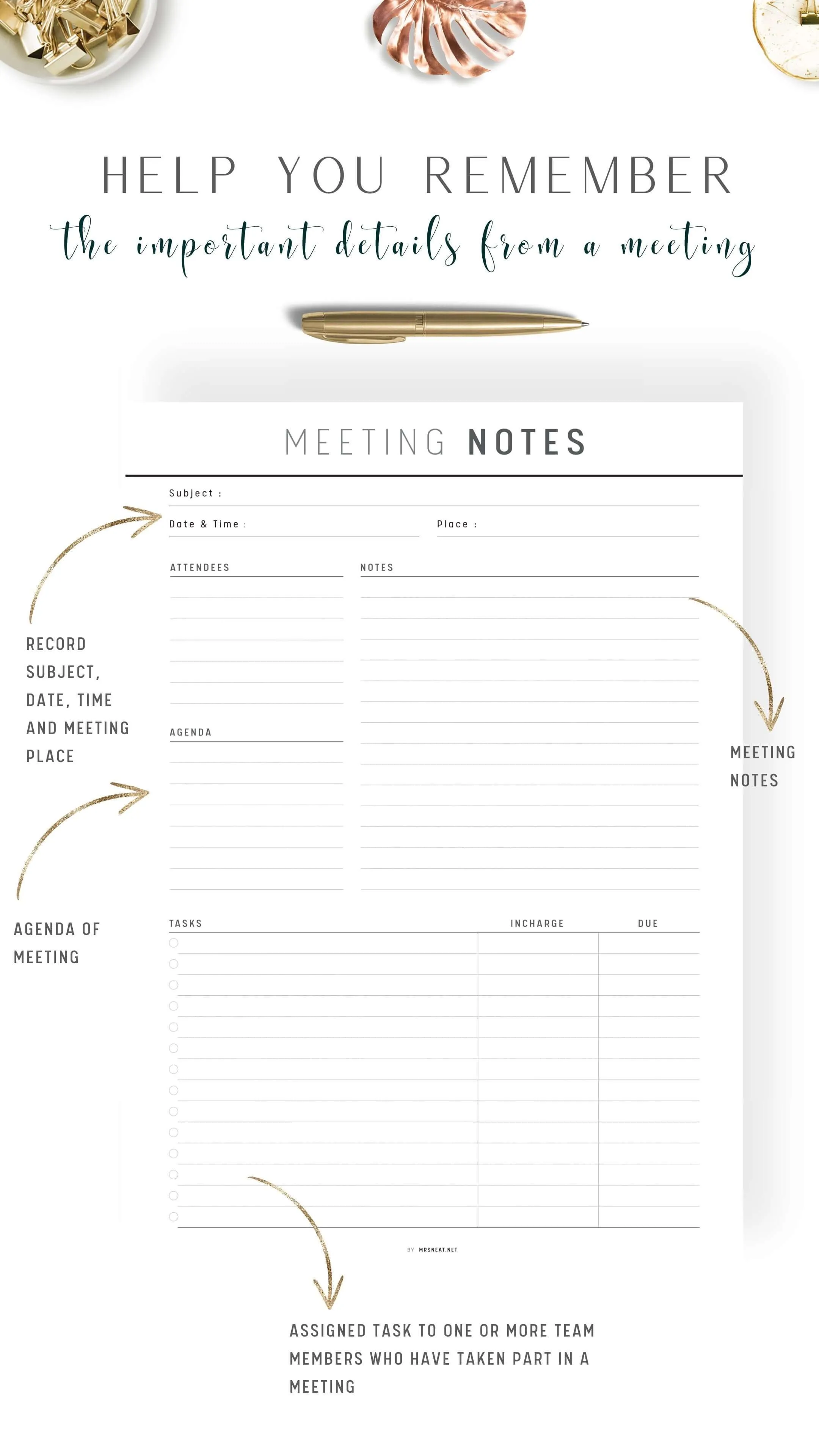 Printable Meeting Notes Template - M286