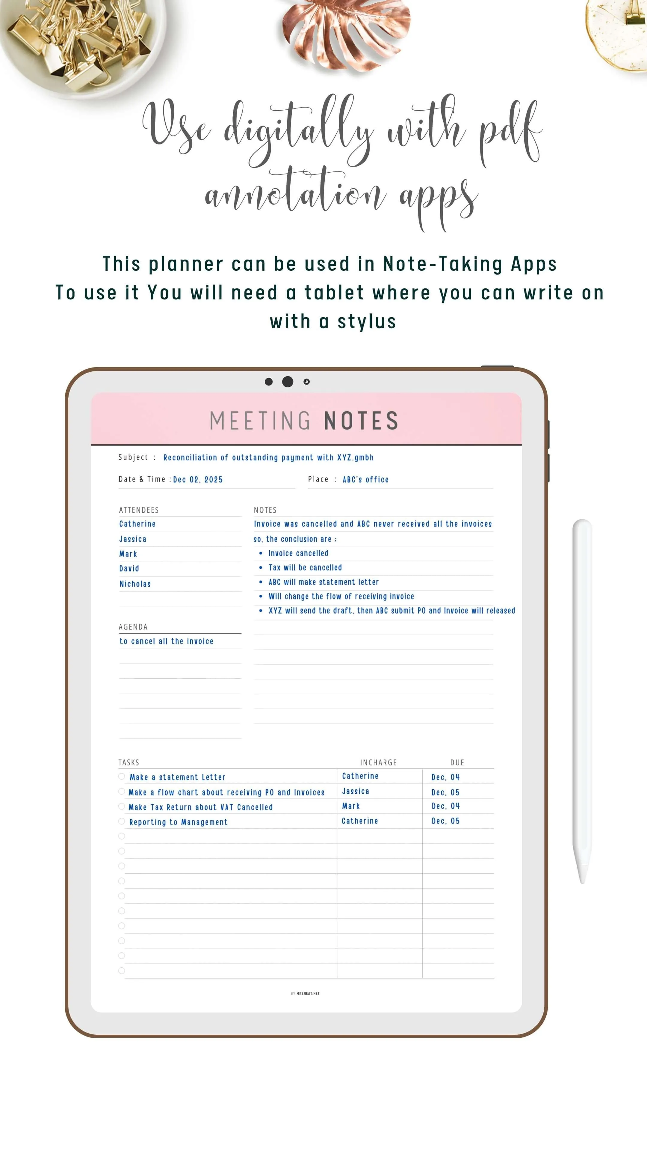 Printable Meeting Notes Template - M286