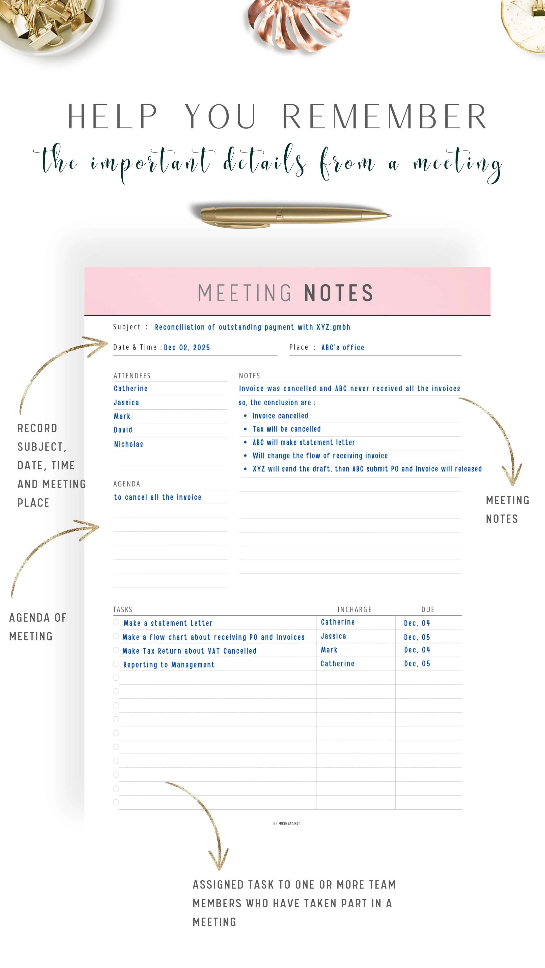 Printable Meeting Notes Template - M286