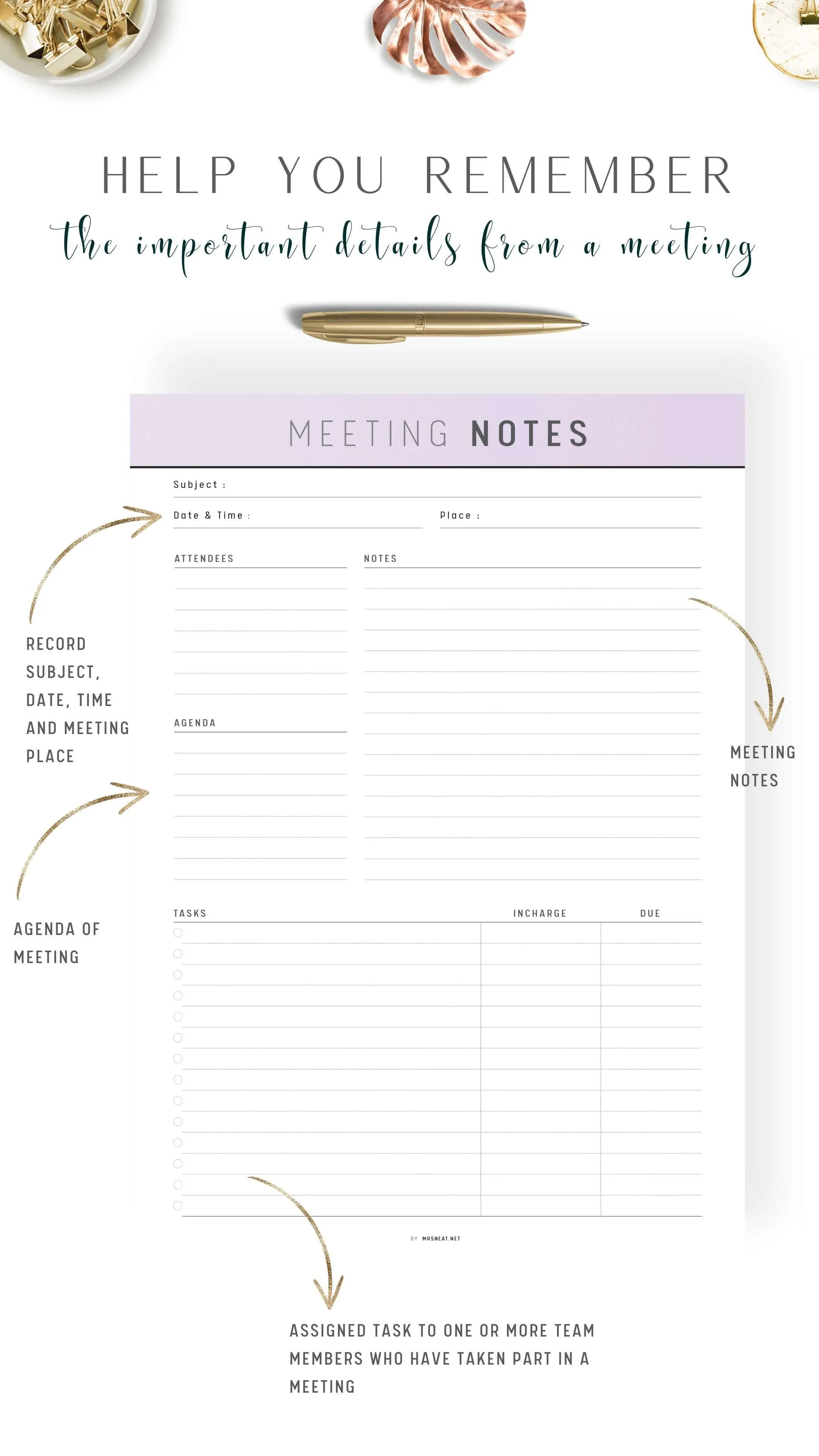 Printable Meeting Notes Template - M286