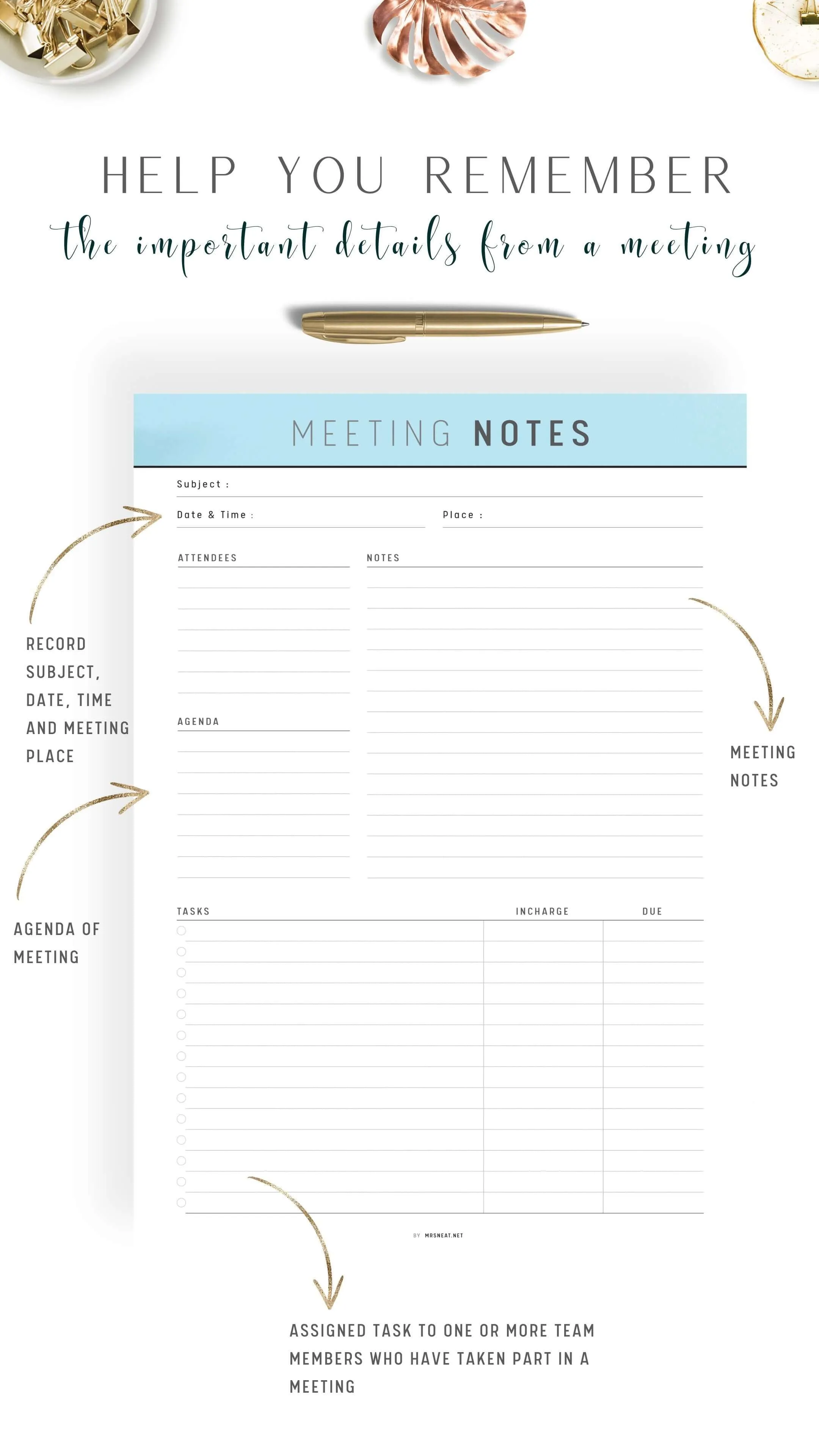 Printable Meeting Notes Template - M286