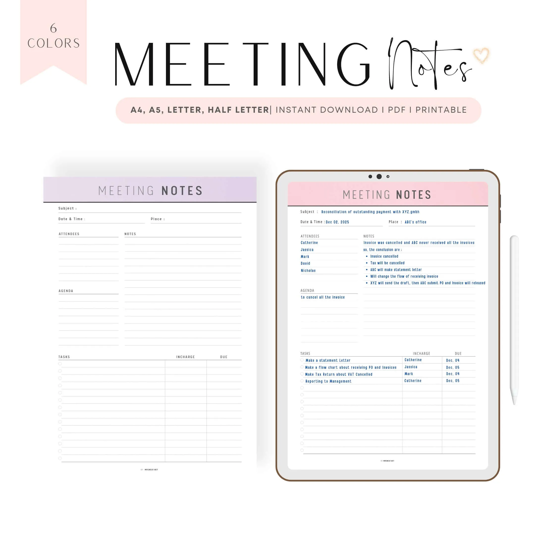 Printable Meeting Notes Template - M286