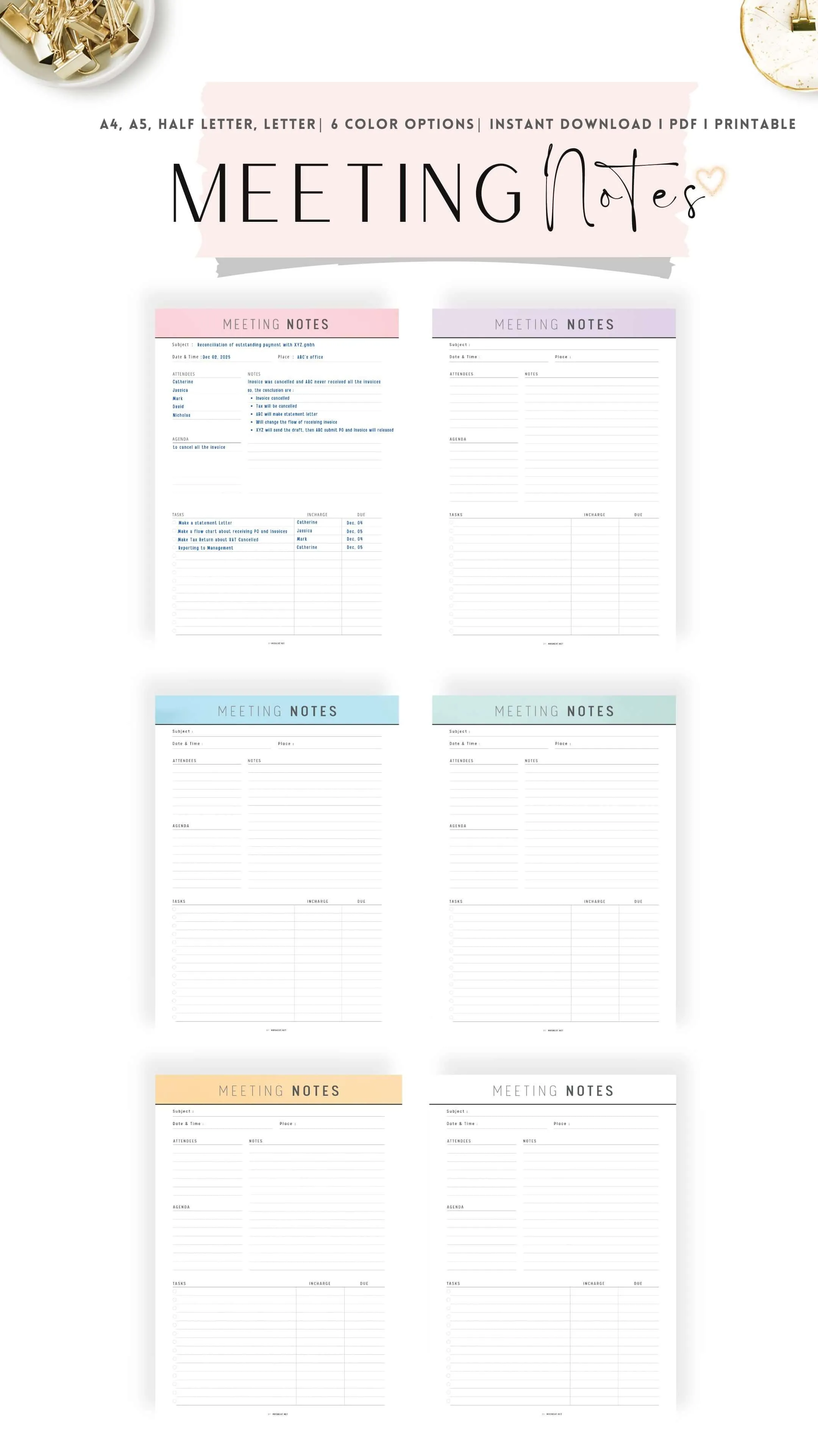 Printable Meeting Notes Template - M286