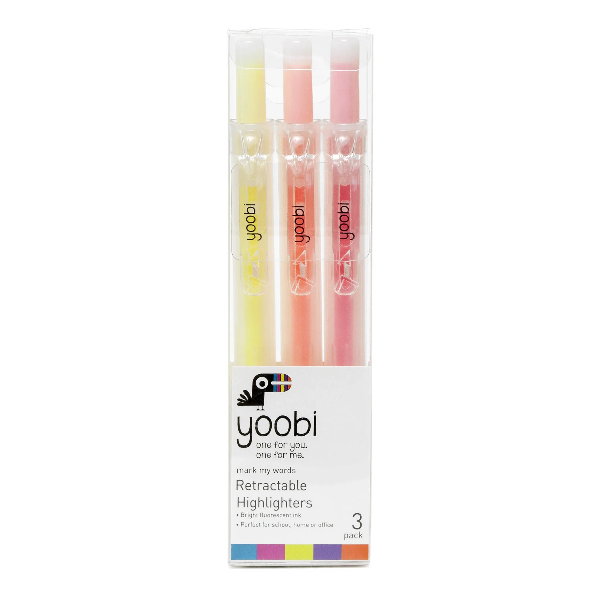 RETRACTABLE HIGHLIGHTERS, 3PK - ASSORTED COLOURS