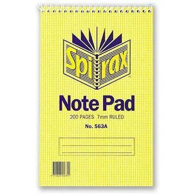 Spirax 563A Reporters Notebook Spiral Bound Top Open 200 Page 200 X 127Mm