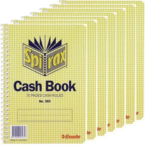 Spirax 565 Cash Book Spiral Bound Side Open 70 Page 167x114mm Pack 7