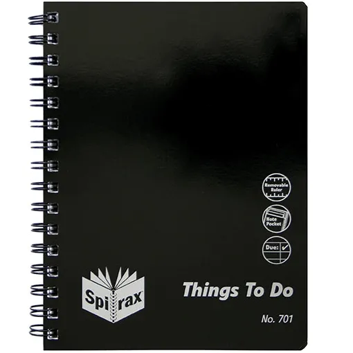 Spirax 701 Organiser Notebook 6mm Ruled Things To Do Spiral A5 96 Page