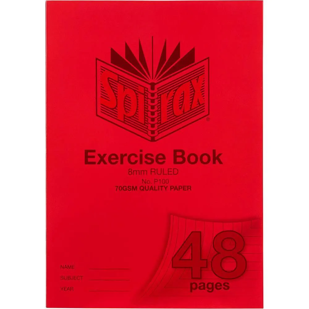 Spirax P100 Exercise Book Ruled 8Mm 70Gsm 48 Page A4 Red