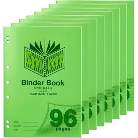 Spirax P121 Binder Book 8mm  Ruled 96 Pages A4 Green Pre-Punched Pack 8