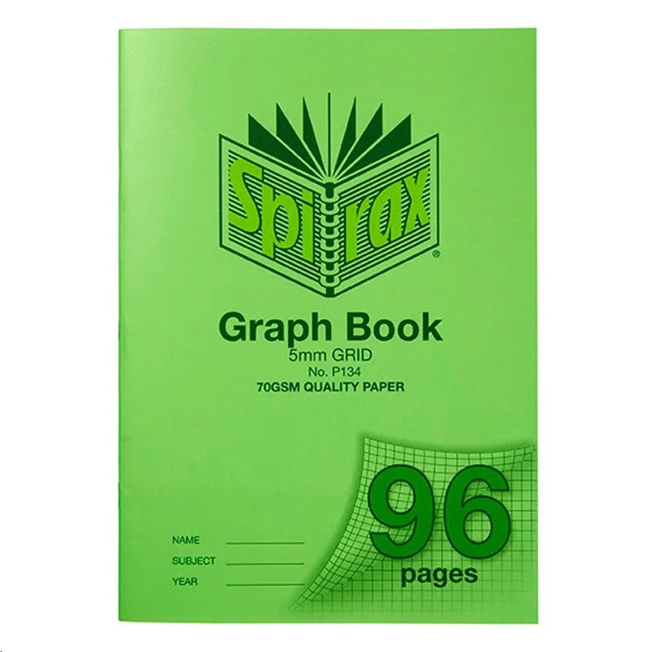 Spirax P134 Graph Book 5mm Grid 96 Page A4 Green 10 Pack