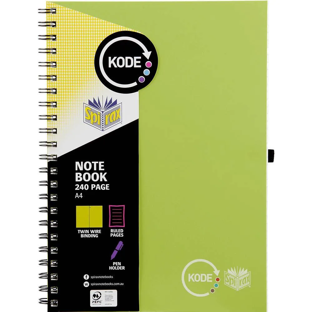 Spirax P959 Kode Notebook Spiral Bound 240 Ruled Page A4 Green