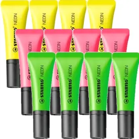 Stabilo Neon Highlighters Yellow Green Pink Pack 12