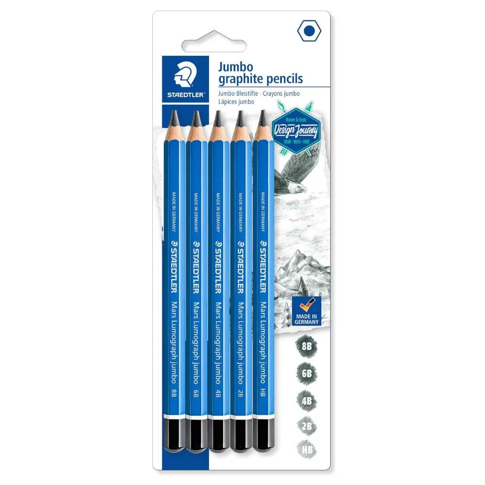 Staedtler Mars Lumograph Jumbo Drawing Pencils 5pc Set