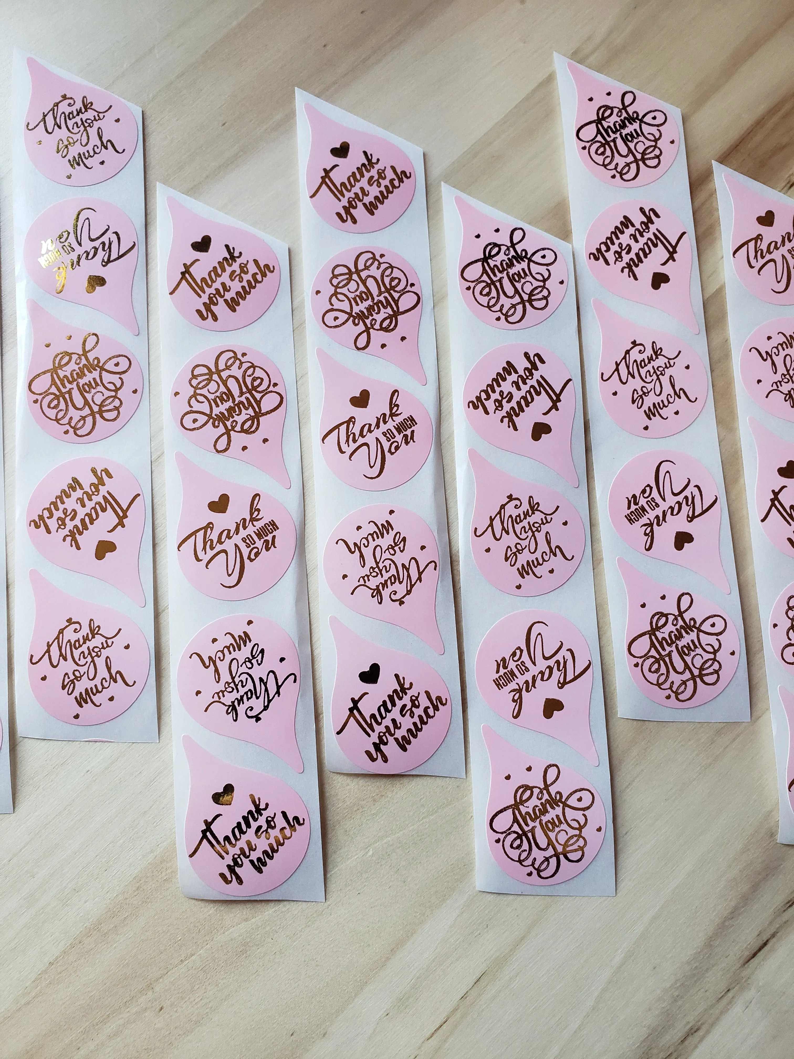 Thank You So Much and Thank You 1 inch Pink Drop Stickers 500 Sticker Roll