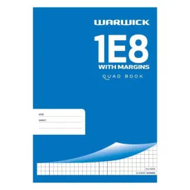 Warwick Exercise Book 1E8 7mm Quad With Margin 32 Leaf A4