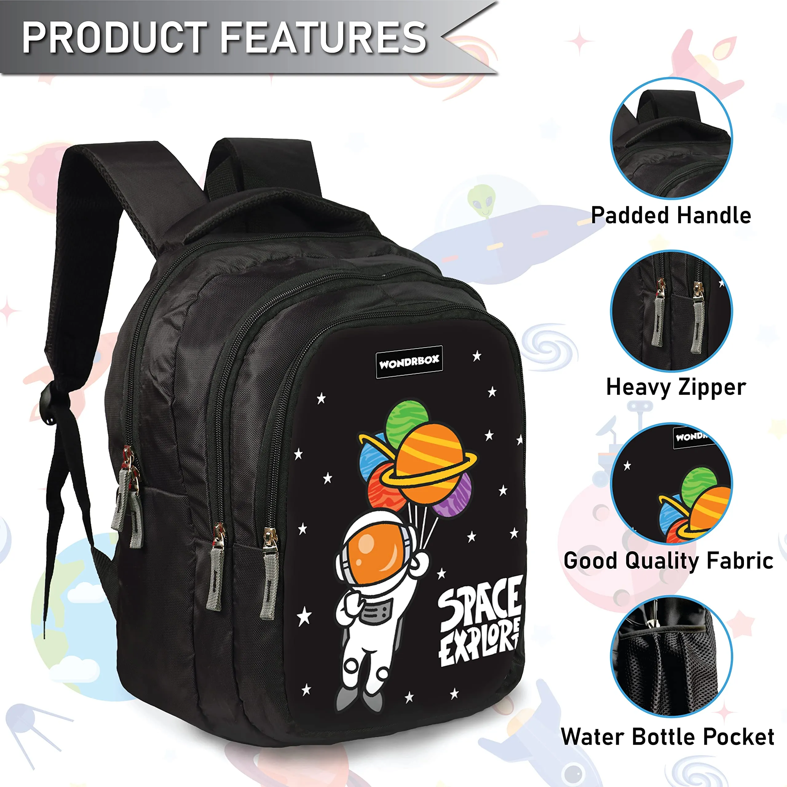 WONDRBOX Astronaut School Bag For Boys and Girls Age 8 and above